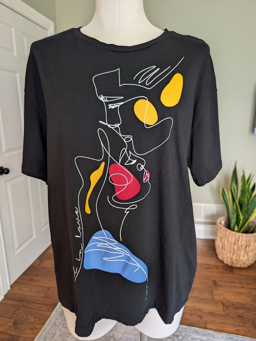 Mohito Abstract Face Graphic Tee Black Cotton T Shirt Artsy Modern Size L